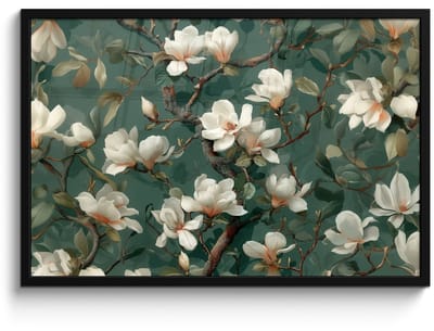 Poster in lijst - Fotolijst 90x60 cm - Posters - Bloemen - Takken - Wit - Klassiek - Posterlijst zwart - Decoratie - Wanddecoratie woonkamer - Muurdecoratie slaapkamer