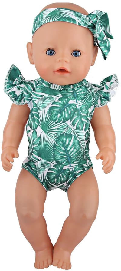 Mooi badpak inclusief haarband met botanische print voor de pop - Poppenkleertjes voor Pop 43 cm - Badpak - Geschikt voor o.a. Baby Born