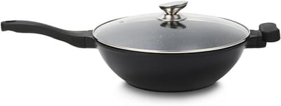 Wokpan met deksel - Roerbakpan - Snel Koken - Aluminium Warmtegeleiding - 32 cm - Zwart