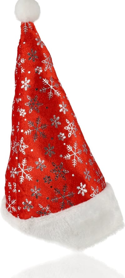 Kerstmuts Volwassenen Unisex met Sneeuwvlokken - Santa Kerstmuts Rood - Wit Pluche - Omtrek 62 cm voor Dames en Heren
