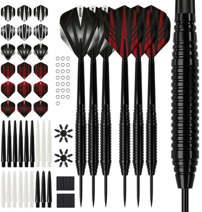 KOTO - Steel Tip Darts Set 90 pcs Accessoires Kit: 2 Sets Steel Tip - 6 Sets Dart Shafts (Nylon) - 100 Micron Flights (55 mm + 8 -6 mm)