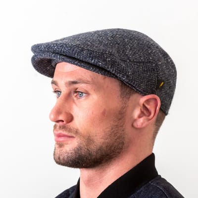 Hatman of Ireland Traditional Flat cap 100% Donegal Tweed Blue Herringbone maat Small (56/57cm)