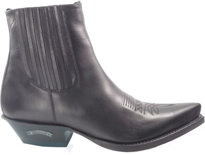 Sendra Boots 2581 Cuervo Zwart Handgemaakt Cowboy Western Heren Enkel Laars Spitse Neus Beetje Schuine Hak Lederen Zool Sierstiksels op de Wreef Echt Leer Maat 42