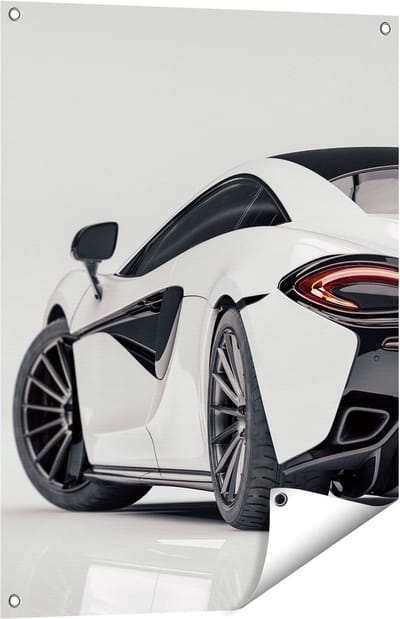 Gards Tuinposter Witte Sportwagen Auto - 60x80 cm - Tuindoek - Tuindecoratie - Wanddecoratie buiten - Tuinschilderij