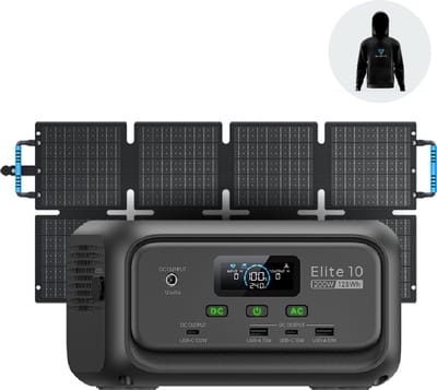 BLUETTI Elite 10 - 200W - 128Wh - Duurzame energie - Met 60W Zonnepaneel Sora 60 - 70 minuten snelladen - LFP - Zonne-energiegenerator - voor Reizen - outdoor - RV