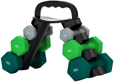 Halterset met Halterstandaard - Dumbells - Gewichten - Dumbells set van 6 Halters - Gewichten Fitness - 2 x 1 kg, 2 x 3 kg, 2 x 5 kg - Halter set voor Krachttraining, Workout, Gym - Meerkleurig