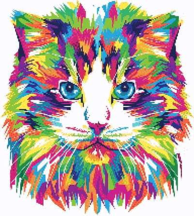 MyHobby Borduurpakket – Gekleurde kat 40×40 cm - Aida borduurstof 5,5 kruisjes/cm (14 count) - Telpatroon - Borduurgaren - Borduurnaald - Handleiding - Voor Beginners & Gevorderden - Complete borduurset