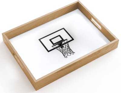 Dienblad hout 40x30 cm - Schootdienblad - Basketbalbord - Minimalistisch - Zwart - Borrelplank rechthoek - Plateau dienbladen