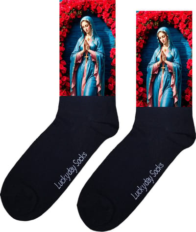 Maria - Rozen - Verjaardag cadeau - Grappige sokken - Geloof - God - Volgers - Leuke sokken voor heren en dames - Moederdag - Vaderdag - Cadeau voor hem en haar - Kerstcadeau - Vrolijke sokken - Valentijns cadeau - Maat 37-44