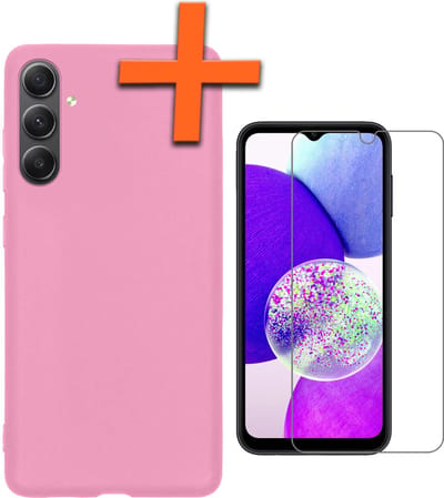 Hoes - Met Screenprotector - Geschikt voor Samsung Galaxy A14 - Sterk & Shockproof - Back Cover - Siliconen Case - Telefoon Hoes - Roze