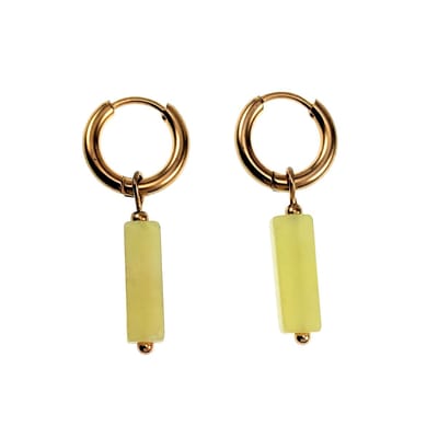 ∅12mm Oorbellen Dames - Gold Plated RVS - Oorringen met Citroengele Natuursteen Hanger - Dangle Oorbellen Dolttilove