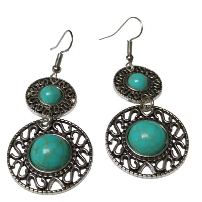 Aramat Jewels | Oorhangers | Boho Oorhangers Turquoise Steen 62mm | | | |26mm | Staal | Volwassenen | Verkleurd niet