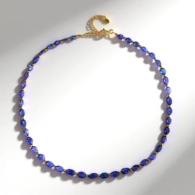 Cavill - Zilveren Halsketting verguld - 925 Sterling Zilver - 50 488 ct Fancy Tanzaniet - Verstelbaar 45-50 cm - Luxe Blauwpaarse Edelsteen Sieraad