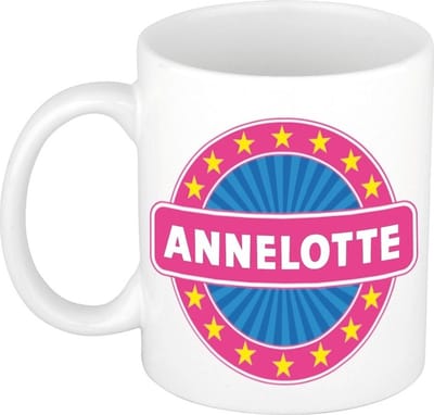 Bellatio Decorations - Annelotte voornaam - koffiemok - beker - wit/roze - 300 ml - Cadeau - Dames - Collega - Moederdag - Verjaardag