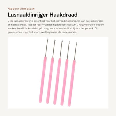 Dailygoods- Lusnaaldinrijger Roestvrijstalen - Haakgereedschap - Microlink Kralen - I-Tip Haarverlengingen - Kunststof Grip - 5 Stuks - Haarextensie Gereedschap