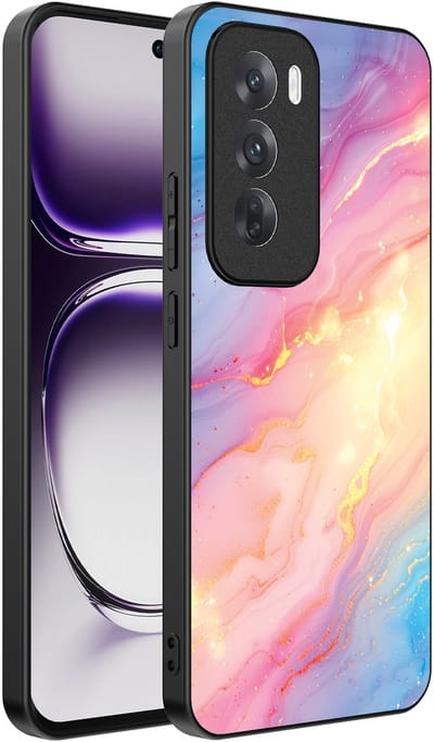 Smartphonica Telefoonhoesje Geschikt voor Oppo Reno 12 met Regenboog Glitter Marmer Opdruk - TPU Backcover Case Rainbow Glitter Marble Design geschikt voor Oppo Reno 12