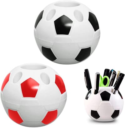 Dailygoods- Pennenhouder Voetbalstijl - 2 Stuks - Zwart/Rood - 9,5x10,5 cm - Creatieve Decoratie - Organiseren Bureau Accessoires - Pennenbak