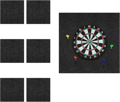 Muurbescherming voor dartborden, vilten omranding, zelfklevende bescherming, gesplitst, vierkant, 6 stuks, ideaal voor dartliefhebbers, voorkomt schade aan muren