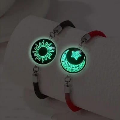 2 stuks/set roestvrijstalen koppelarmband voor vrouwen minnaar lichtgevende zon maan touw charme vriendschap vriendin feest sieraden cadeau black