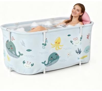 Opvouwbare badkuip voor volwassenen 140x50x55 cm draagbaar met kussen en rugleuning SPA bad vrijstaand oceaanstijl