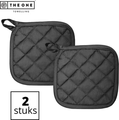 The One Towelling Pannenlappen - 21 x 21 cm - 2 Stuks - Pannenlap set - Hittebestendig - 185 gr/m2 - Katoen - Antraciet