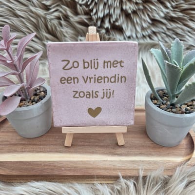 Robuust wenstegeltje – Zo Blij met een vriendin zoals Jij – Spreuktegel – Cadeau voor vriendin – Trendy nu – Zomaar – Vriendschap – Decoratief Tegeltje met Standaard – Cadeau Idee