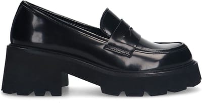 Sacha - Dames - Zwarte leren chunky loafers - Maat 37