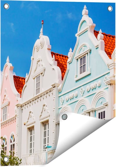 Gards Tuinposter Aruba Kleurrijke Huisjes - Nederlandse Antillen - 40x50 cm - Tuindoek - Tuindecoratie - Wanddecoratie buiten - Tuinschilderij