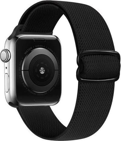 By Qubix - Geschikt voor Apple Watch bandje - Solo Loop Nylon bandje - Zwart - Geschikt voor Apple Watch 44mm / 45mm / 46mm / 49mm (Ultra 1,2 en 3) - nylon - bandje iWatch