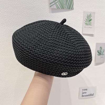 Nieuwe Lente en Zomer Zwart Temperament Elegante Schildersmuts Die Vrouwengezicht Toont met Kleine Japanse Veelzijdige Ademende Dunne Baret one size fits all black