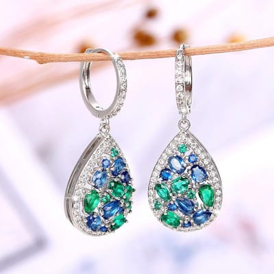 Huitan Helderblauw/Groen Zirkonia Druppeloorbellen voor Vrouwen Chic Design Bruiloft Bruid Ooraccessoires Feest Mode Sieraden gray