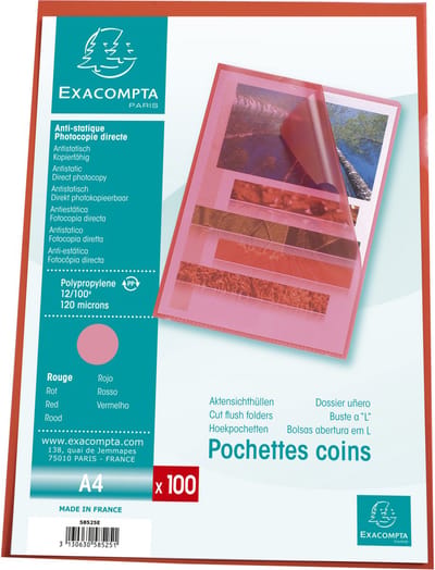 Exacompta 10x Pak 100 L-mappen - gestructureerde PP 12/100e - A4 - Rood - 58525E