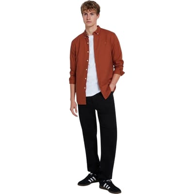 Farah Vintage Oxford-overhemd met lange mouwen en knoopsluiting voor heren (Teakhout)