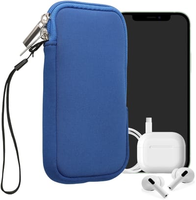 kwmobile telefoontasje universeel geschikt voor M - 5,5" smartphones - 15,2 x 8,3 cm - Hoesje met rits en polslusje -In Baltisch blauw -