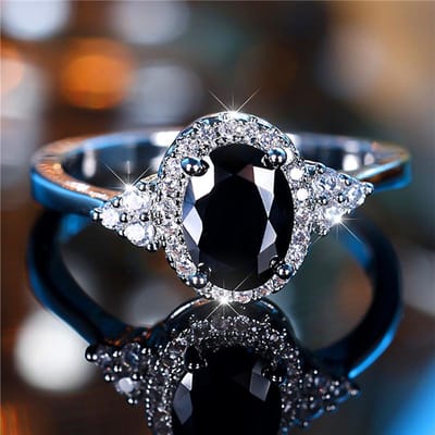 Schattige Vrouwelijke Zwarte Ovale Zirkonia Verlovingsring Trendy Kleur Bruid Bruiloft Sieraden Cadeau Voor Vrouwen 11 white