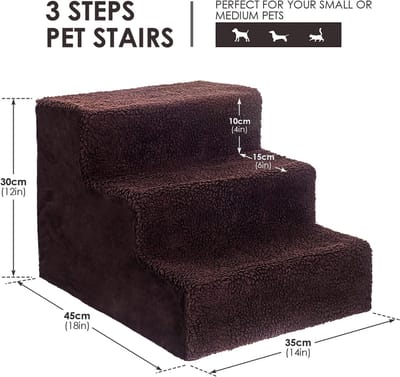 Hondentrap voor Kleine Honden, 3 Treden Huisdiertrap, Hondentrappen met Antislip en Afneembare en Wasbare Overtrek, Dog steps voor Slaapbed, met 1 Pluisrollen