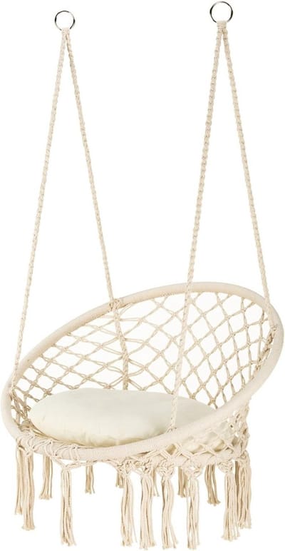 Luxe Macramé Hangstoel Zwart - Comfortabele Schommelstoel voor Binnen & Buiten