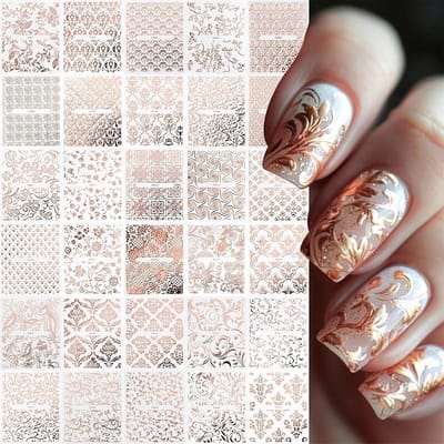 Dailygoods- Nail Stickers 30 Bladen - 3D Bloemen - Y2K Stijl - Gouden Embossing - Veilig Materiaal - Creatieve Nail Art Decoratie