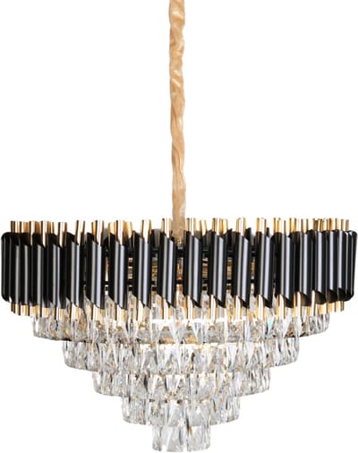 Kristallen hanglamp met 12 lichtpunten - E14 fitting - zwart en goud - verstelbaar in hoogte - diameter: Ø60cm