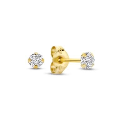 New Bling 9NBG-1069 – Gouden Oorbellen Dames – Oorknopjes met Zirkonia – 14K Goud – 2,5 mm – Cadeau voor Vrouwen