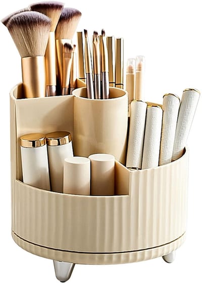 Dailygoods- Make-upborstelhouder 360° Roterend - Cosmetica Organizer - Stabiliteit - 5 Compartimenten - Kunststof - Ideaal voor Make-up Tools