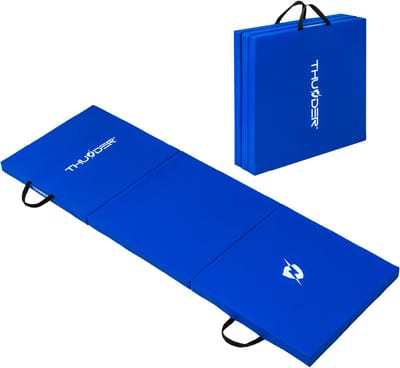 THUNDER® Opvouwbare Gymnastiekmat | MG-01-BLUE | 180x60x4 cm | Blauw fitnessmat voor thuisgebruik en meer | Ideaal voor fitness, yoga, pilates en revalidatie-oefeningen | Blauw |