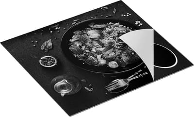 Chefcare Inductie Beschermer Salade Bord met Groentes - Zwart Wit - 60x50 cm - Afdekplaat Inductie - Kookplaat Beschermer - Inductie Mat