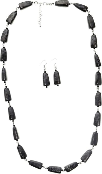 Behave - Set ketting oorbellen - Antraciet kralen - lange stijl - basic