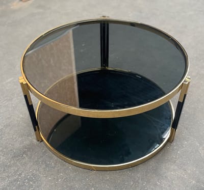 Mbc-living - salontafel rond - smoke glas - zwart met goud - 100cm doorsnede