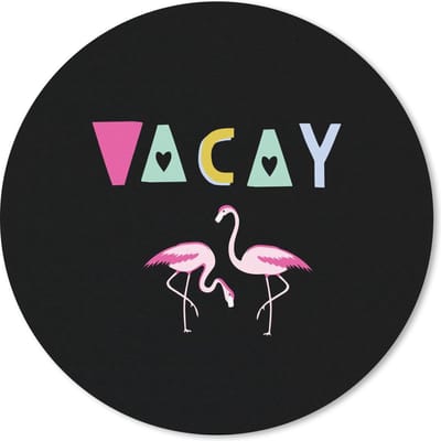 Muismat rond 20x20 cm - Mousepad Zomer - Flamingo - Zwart - Ronde muismatten