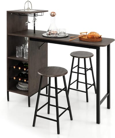 Bartafel Set - Wijnrek - Wijnkast Staand - Barkast Met Flessenhouders - Wijnrekken – Barmeubel Incl. Krukken - Drankkast - Stapelbaar & Industrieel - 120 x 40 x 120cm