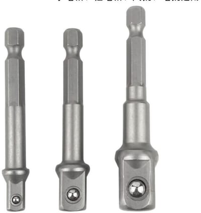 Adapter voor zeskantige naar vierkante kop van 1/4", 1/2" en 3/8" - Driedelige set met adapters voor zeskantige doppen, adapters voor dopsleutels, moeren en verlengstukken voor accuschroevendraaiers.