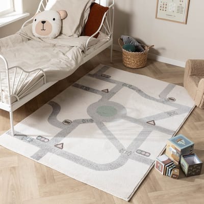 Little Olly Kinderkamer vloerkleed - Bowie Autoweg Creme - 80x150cm