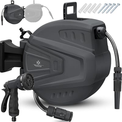 Automatische slanghaspel - Wandslanghaspel oproller - Tuin water geven - 180 graden draaibaar - 20 meter - Antraciet